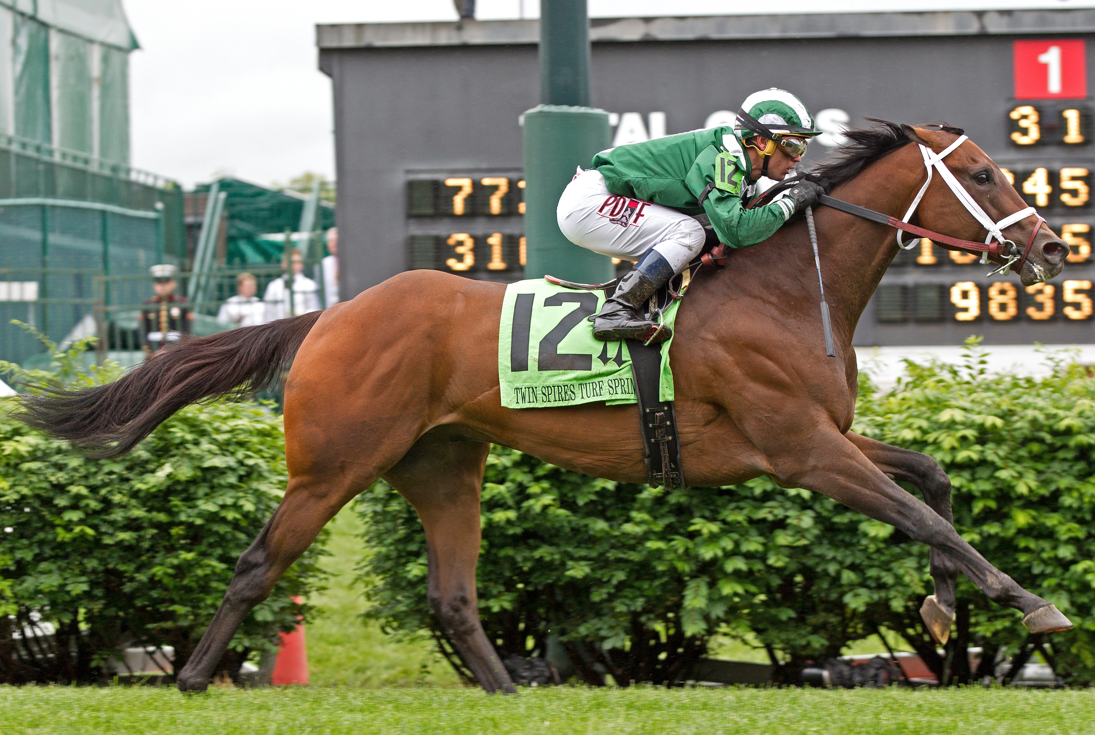 Green Mask wins the Twin Spires Turf Sprint
