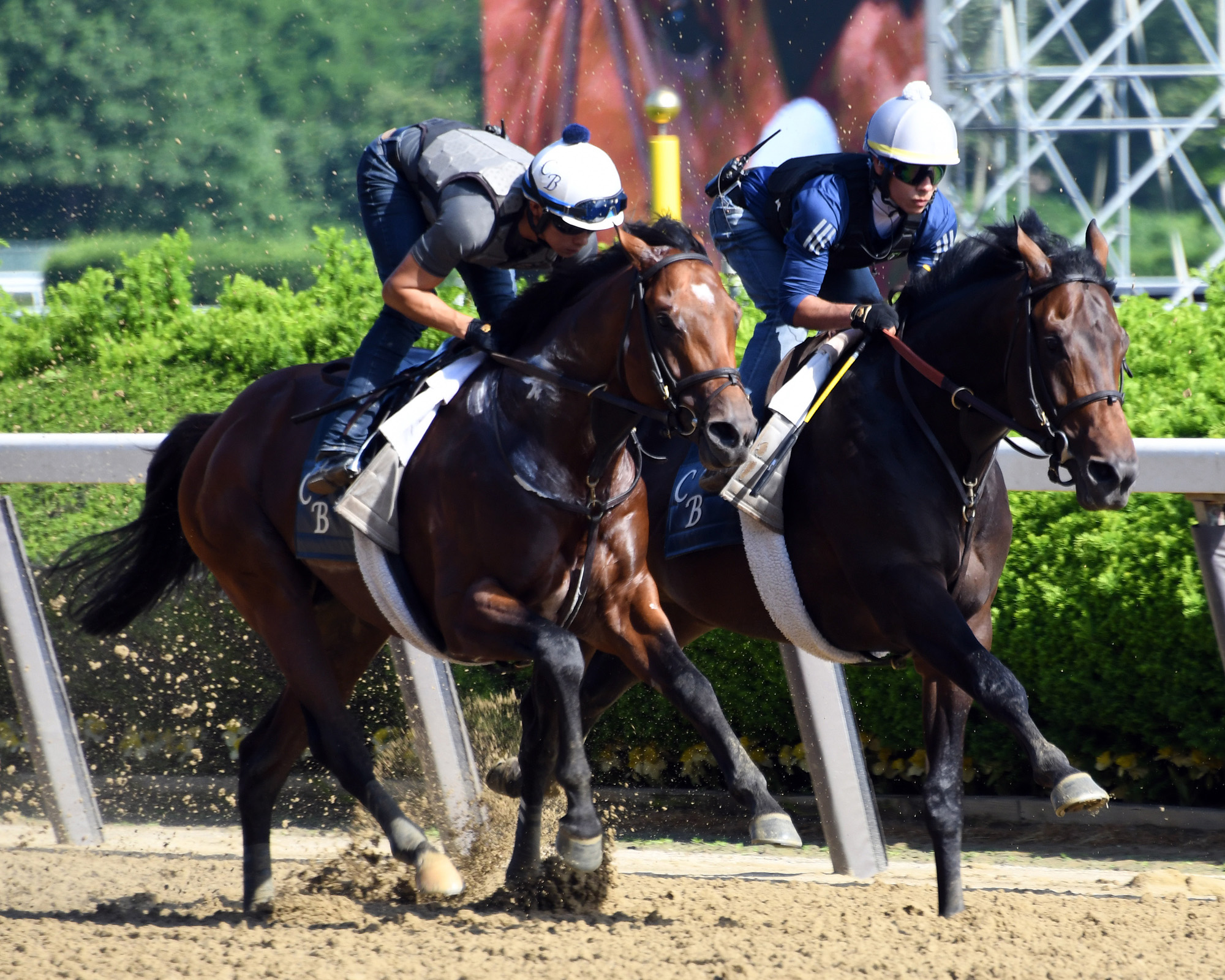 Gronkowski (inside) works with Engage on 6.2.18 at Belmont Park