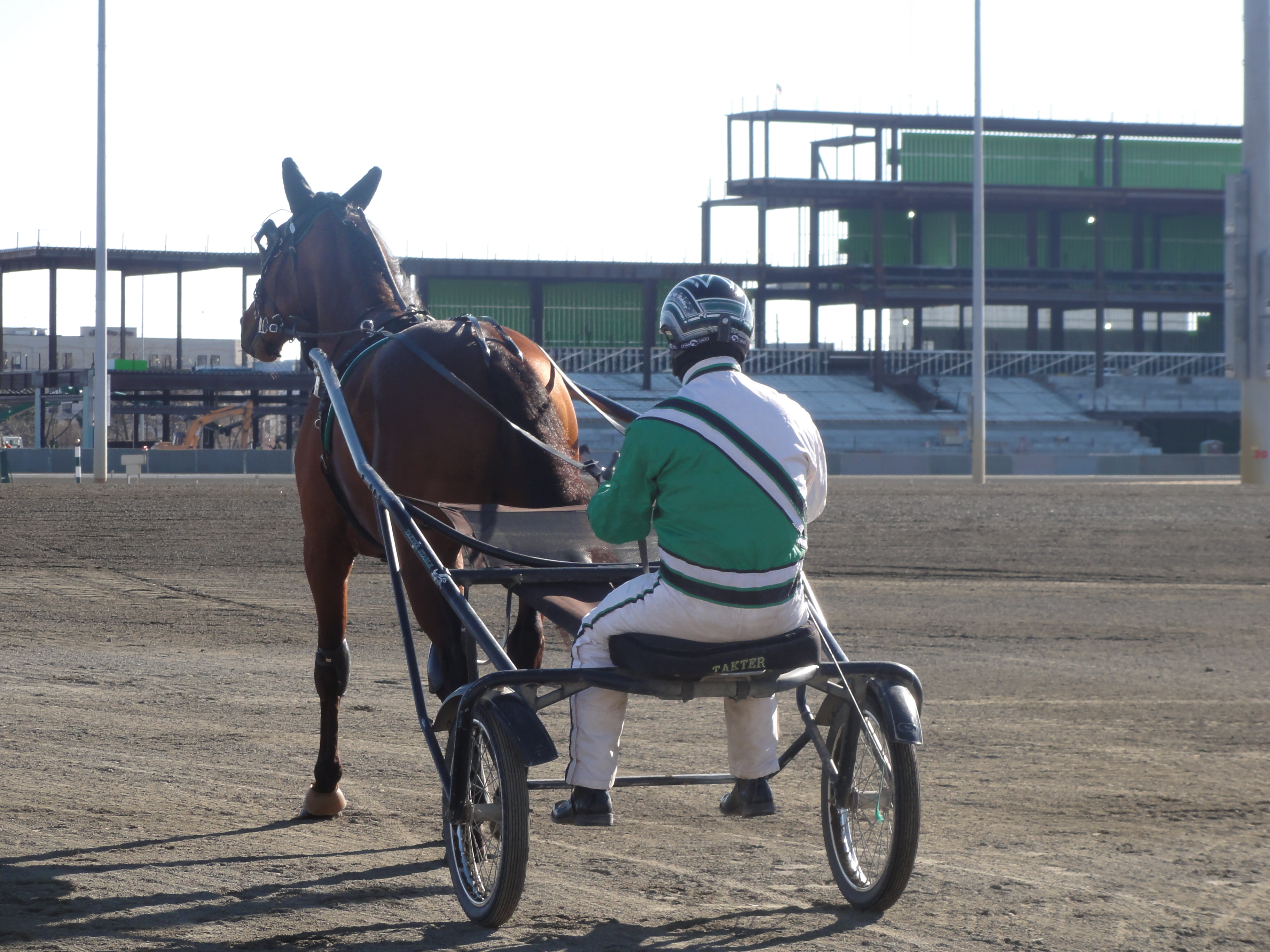 Guccio steps out on the track with the new Meadowlands Grandstand in the background.