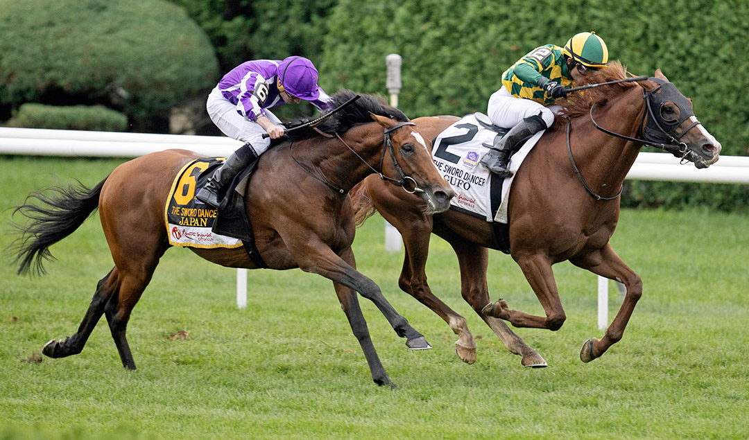 Japan (left) finishes second to Gufo in the 2021 Sword Dancer at Saratoga