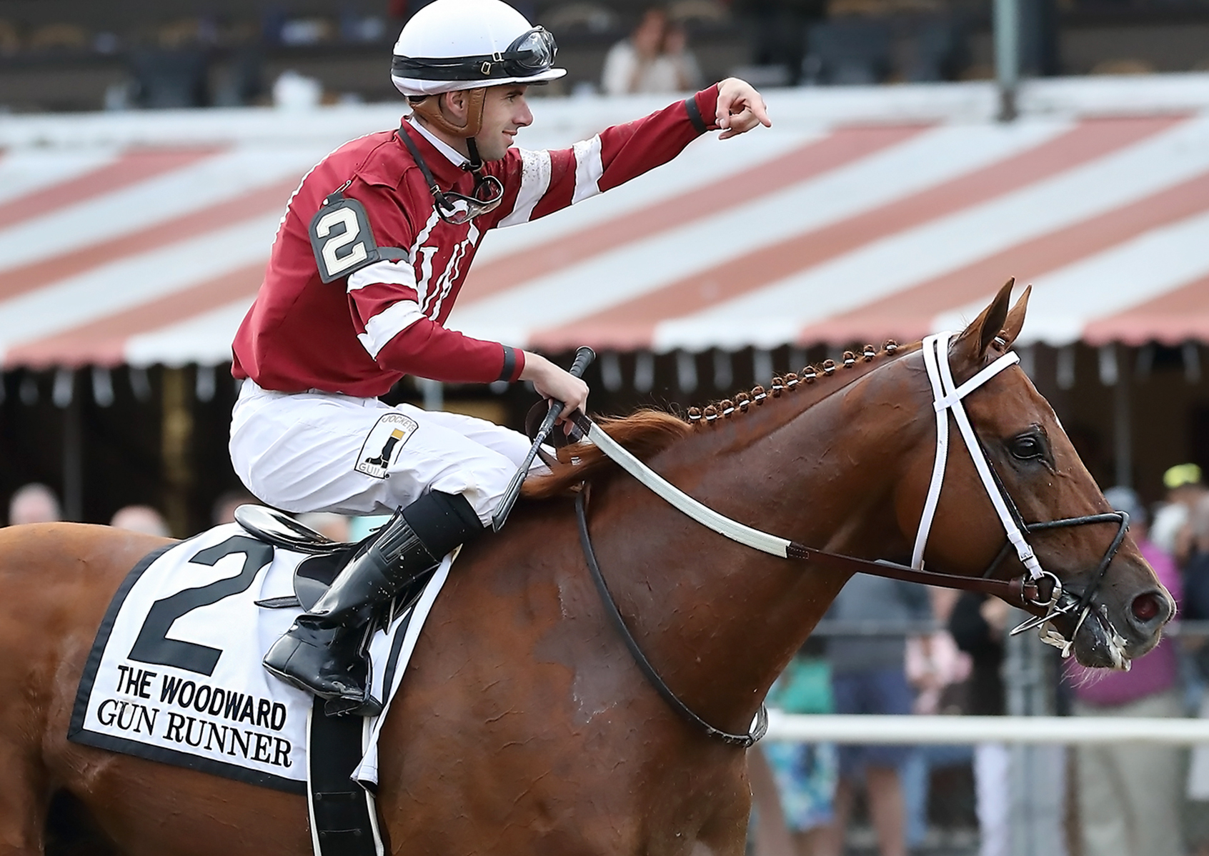 Florent Geroux and Gun Runner after the 2017 Woodward