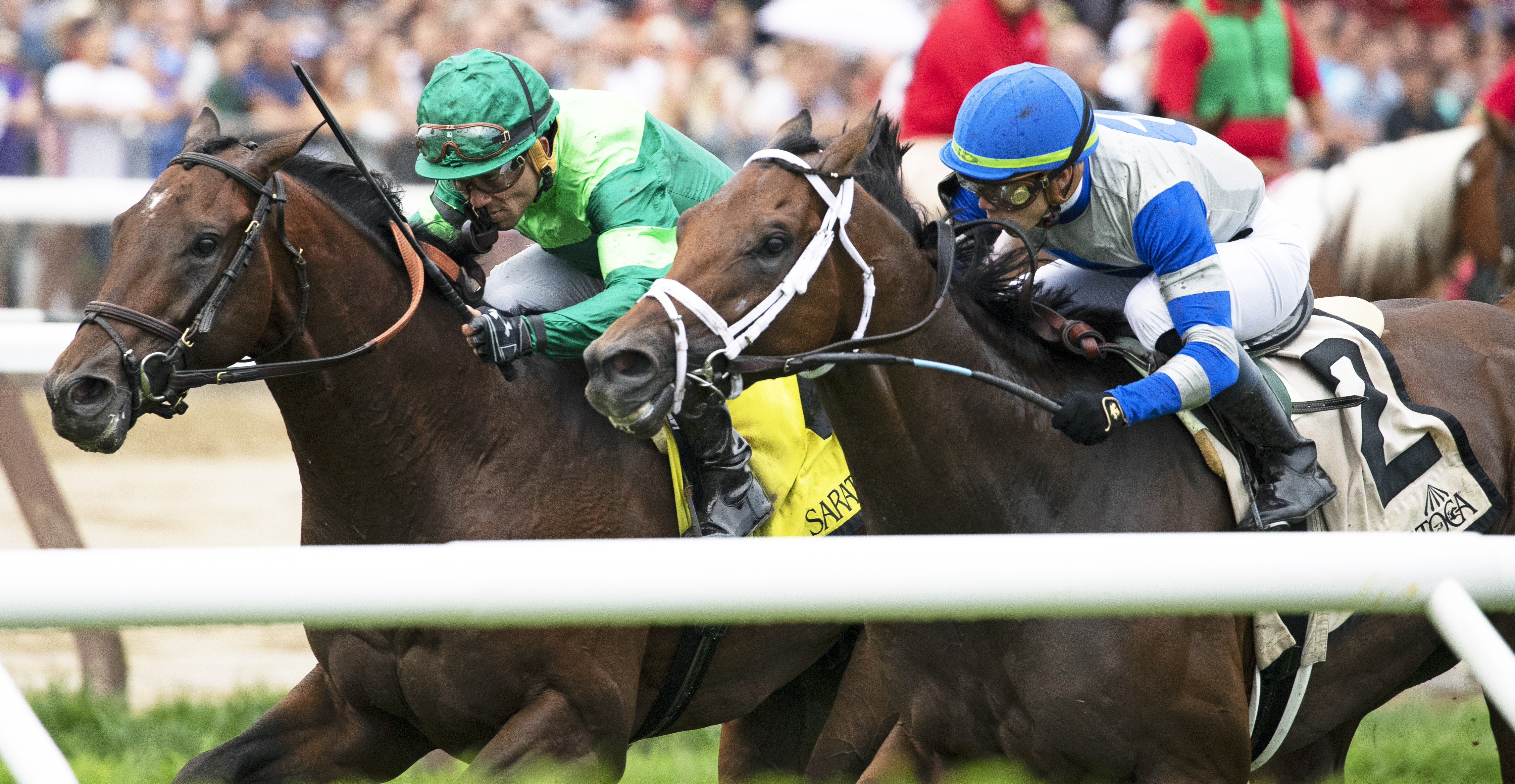 Raging Bull (left) defeats Maraud in the 2018 Hall of Fame Stakes