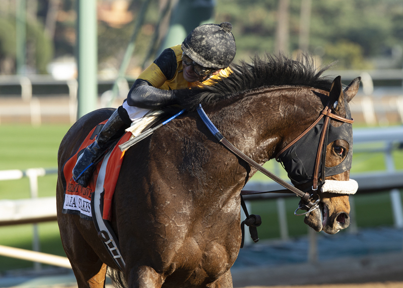 Hard Not to Love following victory in the 2019 La Brea Stakes
