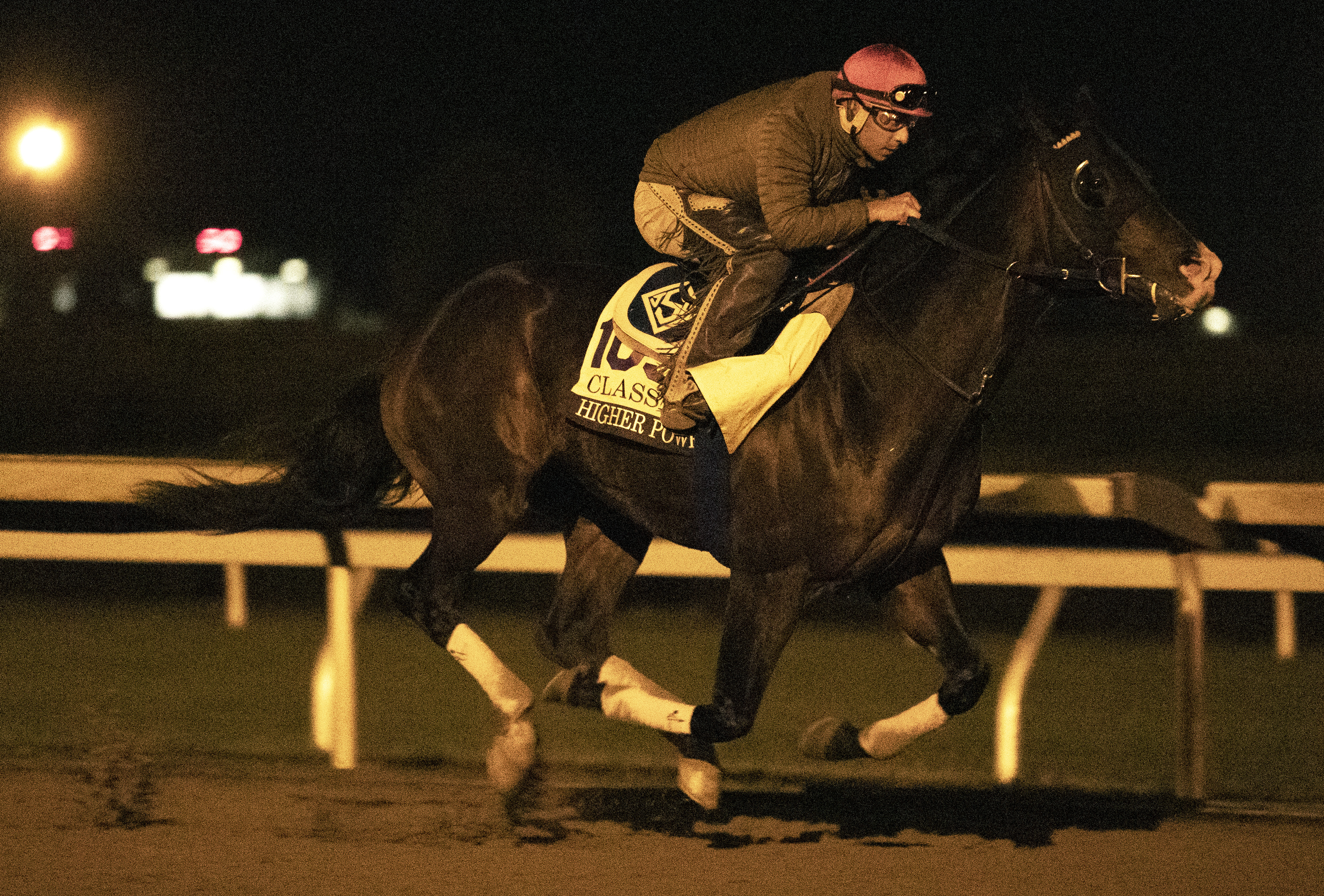 Higher Power works in the dark at Keeneland 10-31-2020