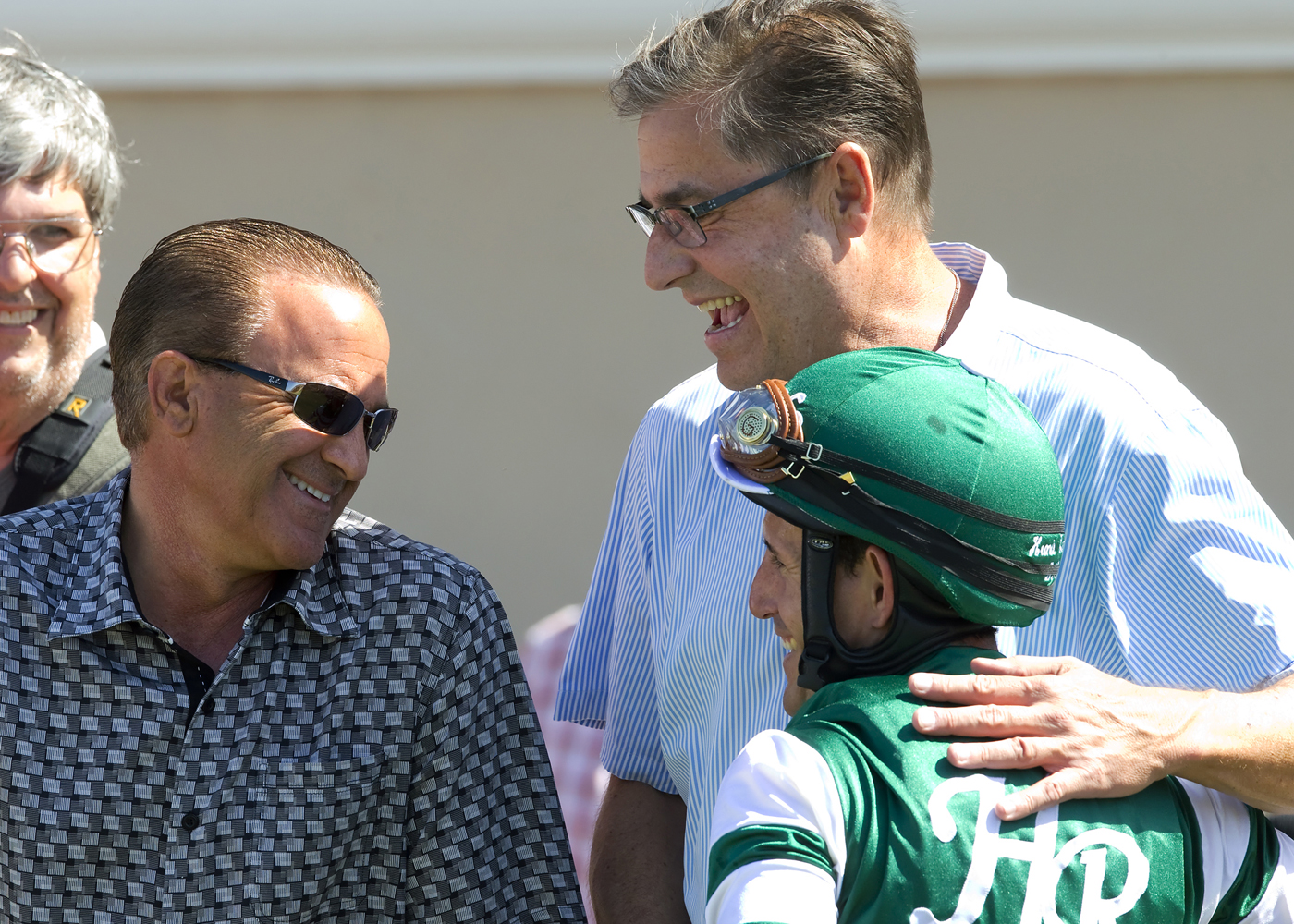 Kosta Hronis, John Sadler and Santiago Gonzalez after the 2016 Cougar II Handicap