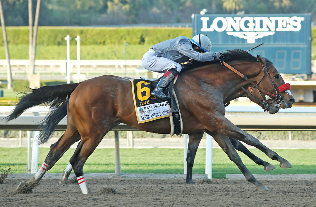 Idol (No. 6) wins the Santa Anita Handicap at Santa Anita Park