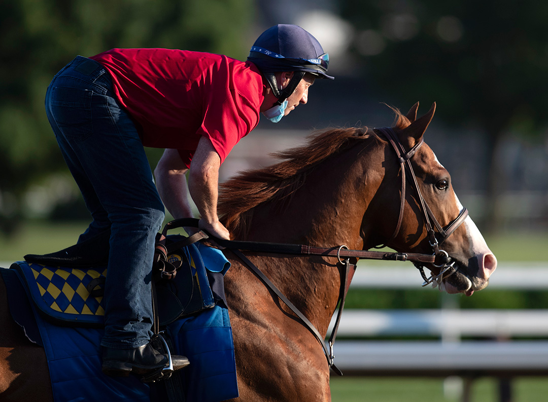 Improbable trains at Saratoga Race Course on July 30