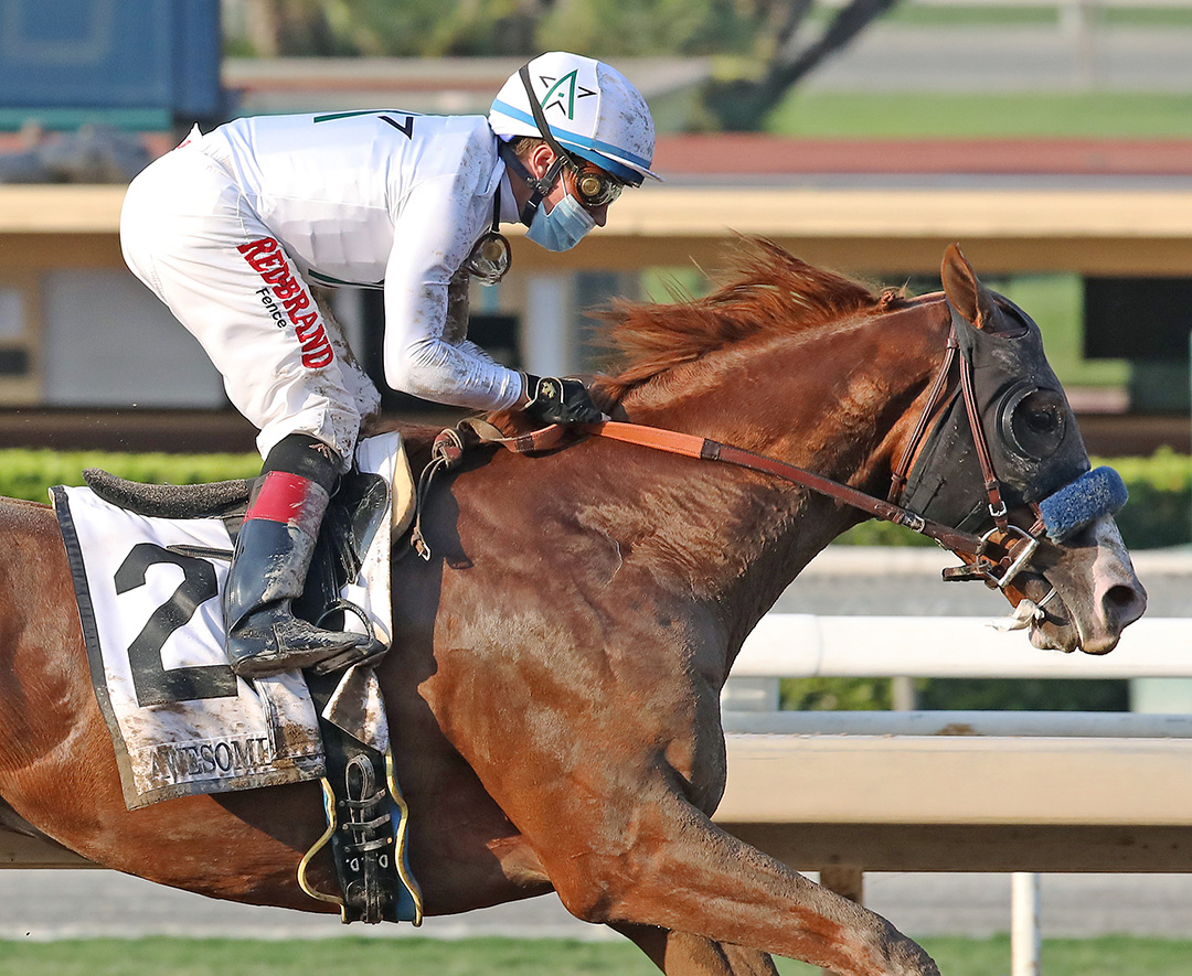 Improbable wins the 2020 Awesome Again Stakes at Santa Anita
