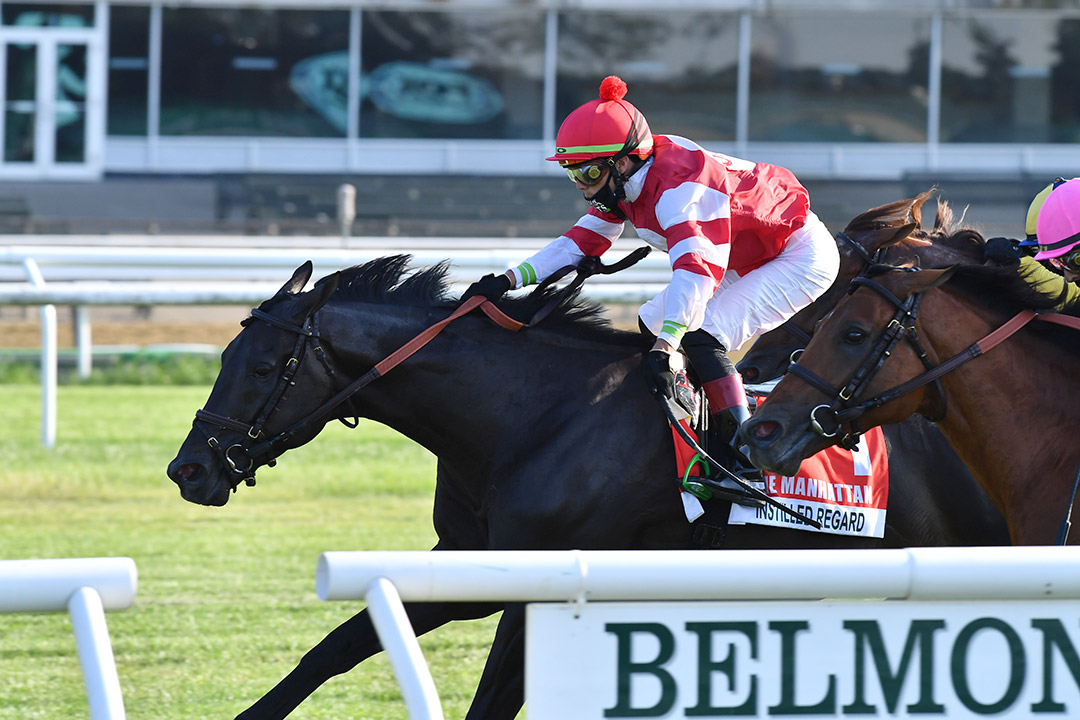 Instilled Regard wins the 2020 Manhattan Stakes at Belmont Park