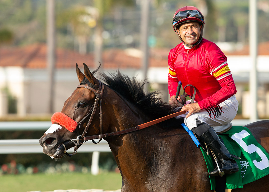 Ippodamia's Girl with Joe Bravo up after winning the Osunitas Stakes at Del Mar