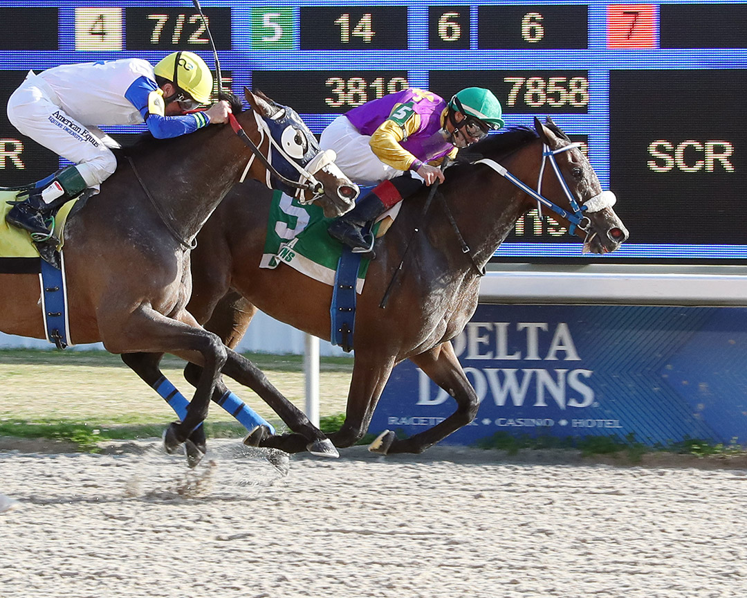 It'sfiftyshadetime wins the 2022 Owner Appreciation Distaff Stakes at Delta Downs