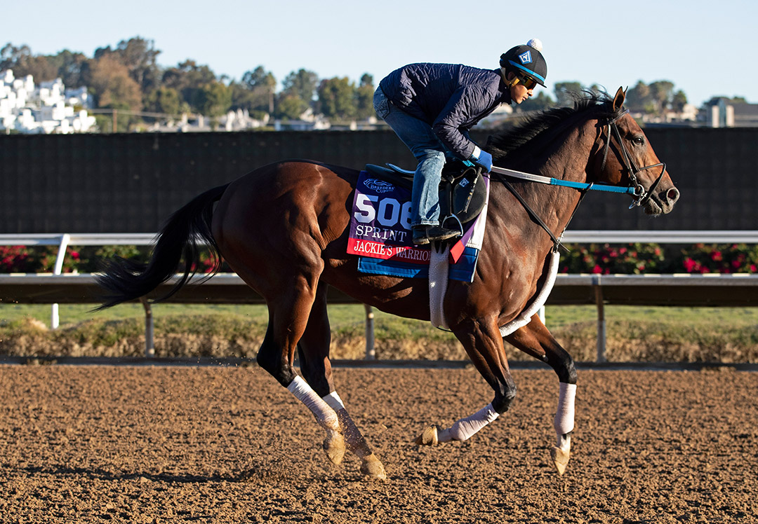 Jackie's Warrior trains at Del Mar before the Breeders' Cup in October 2021