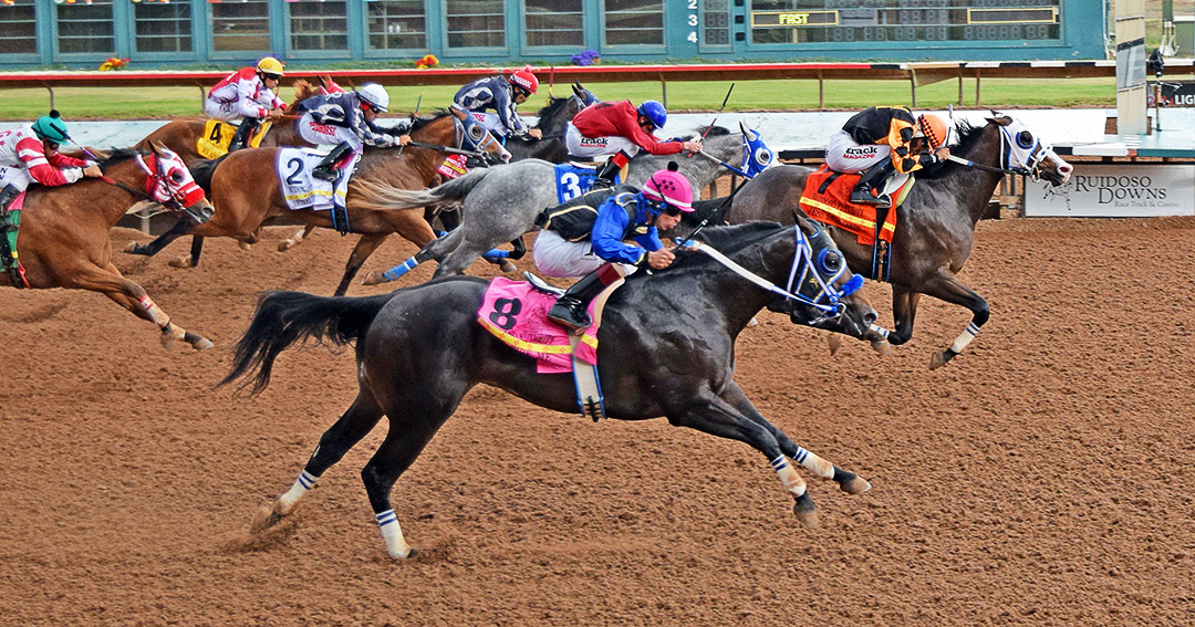 Jess Savin Candy (7) wins the Ruidoso Futurity at Ruidoso Downs