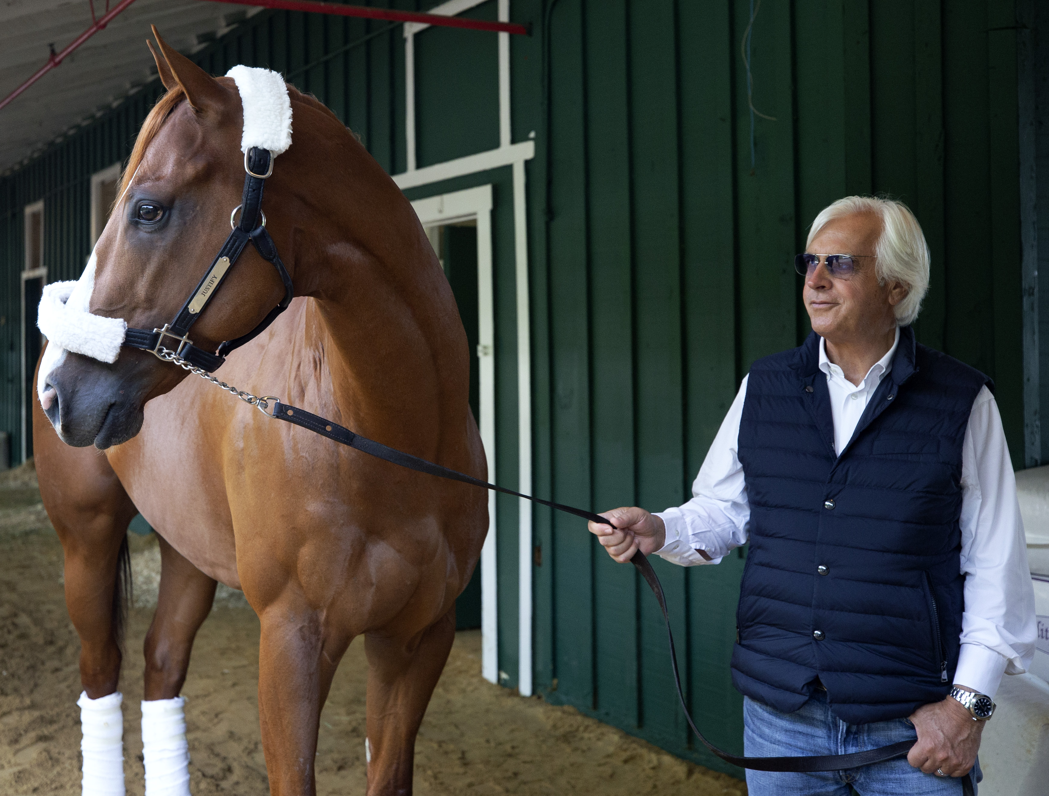 Justify with trainer Bob Baffert at Pimlico on 5.20.18