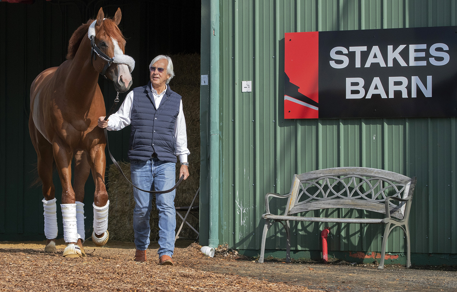 Justify with Bob Baffert at Pimlico