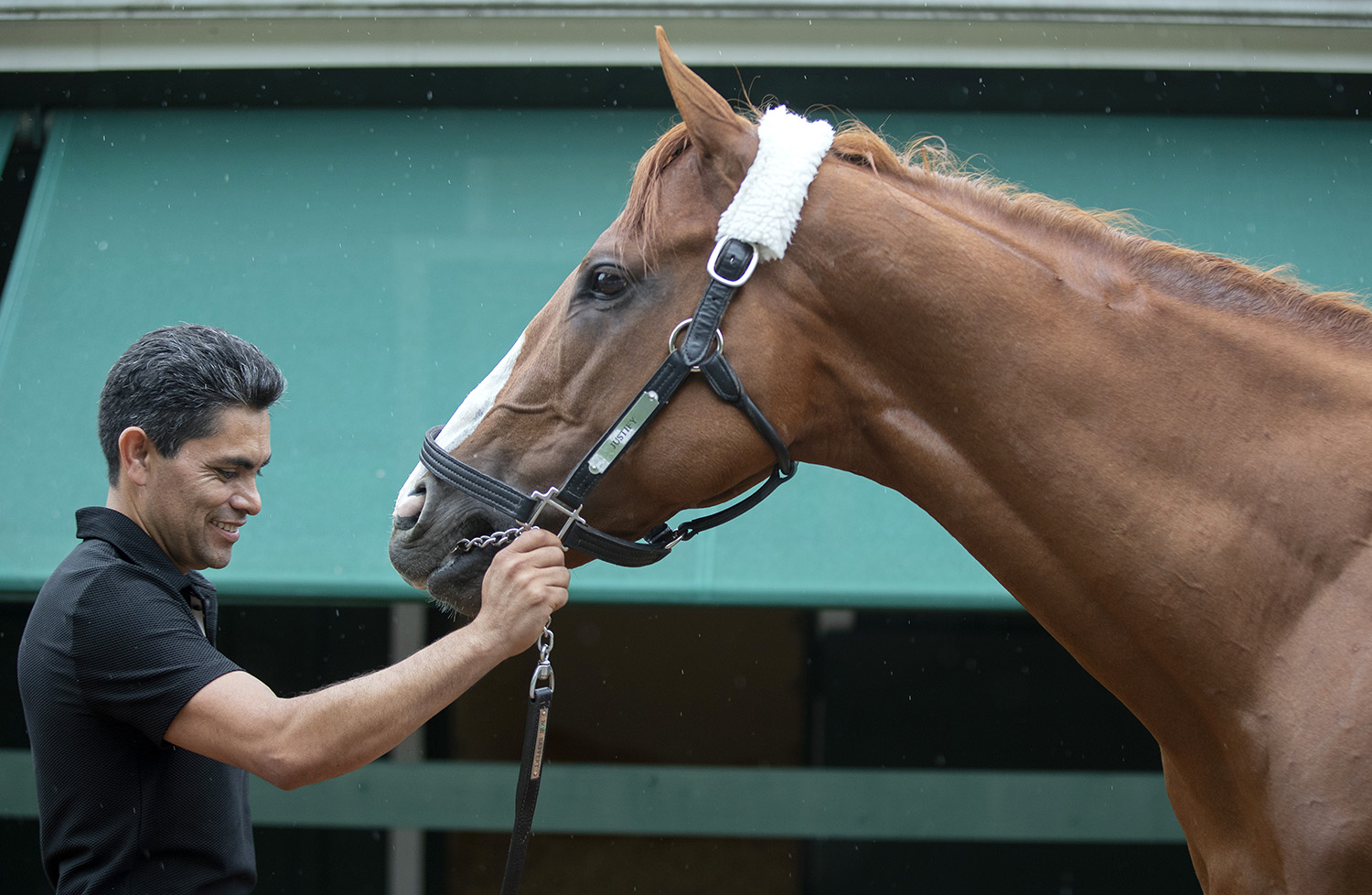 Justify and Humberto Gomez at Pimlico on May 16