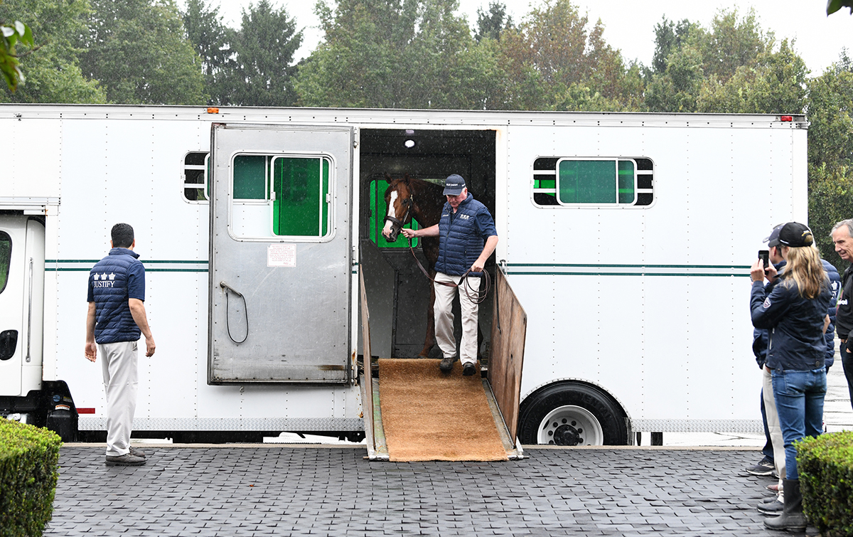 Justify arrives at Ashford Stud on Sept. 17