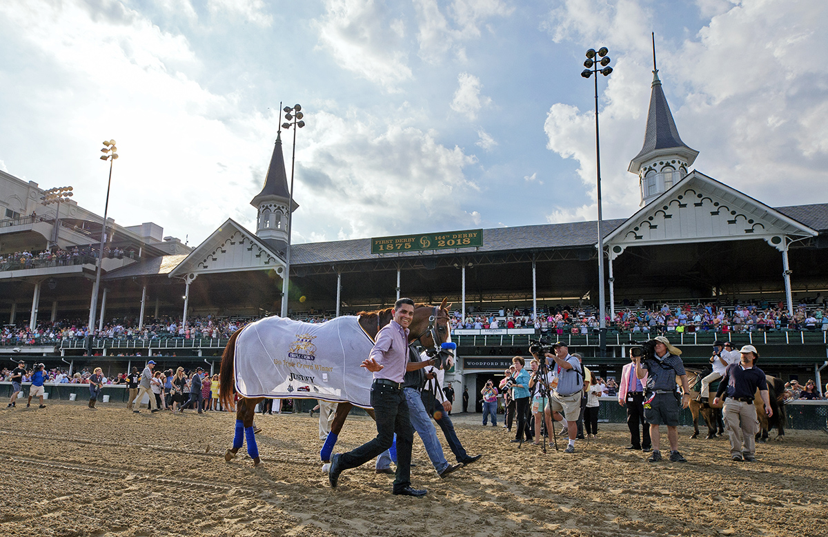 Justify parades at Churchill Downs on June 16