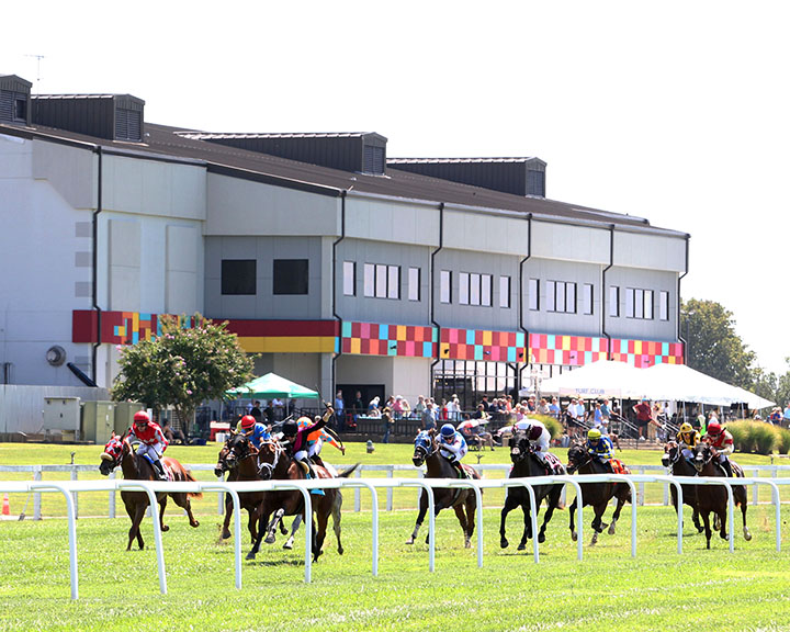 Kentucky Downs racing past the grandstand