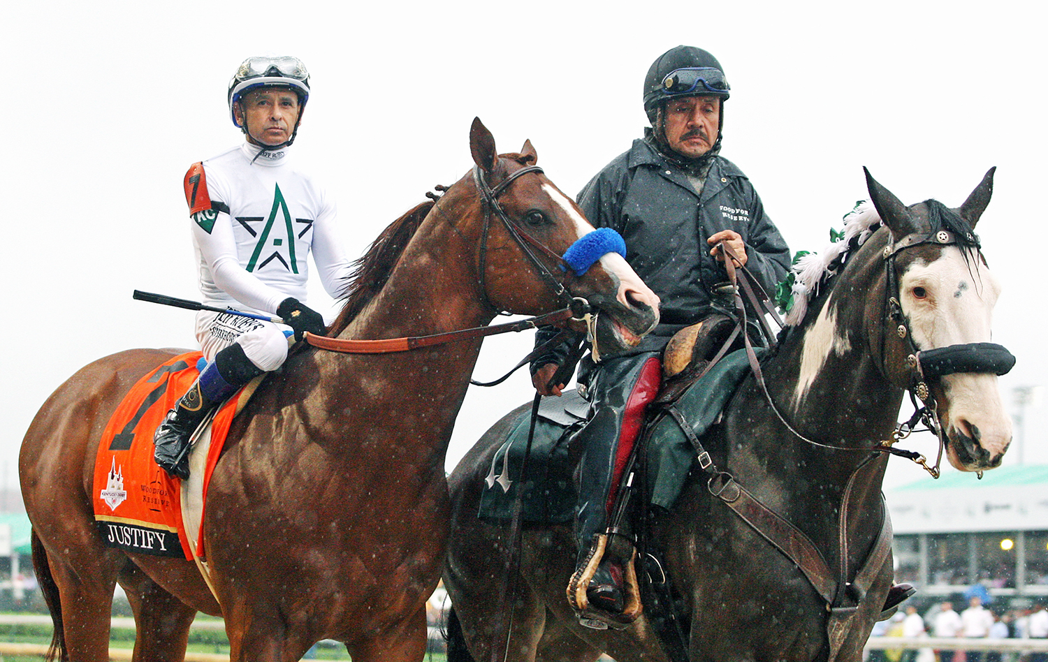 Mike Smith aboard Justify before the Kentucky Derby