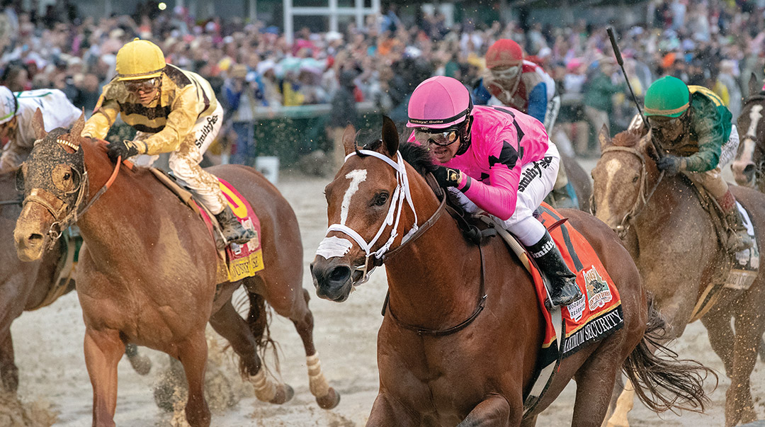 Maximum Security crosses the finish line first in the 2019 Kentucky Derby at Churchill Downs