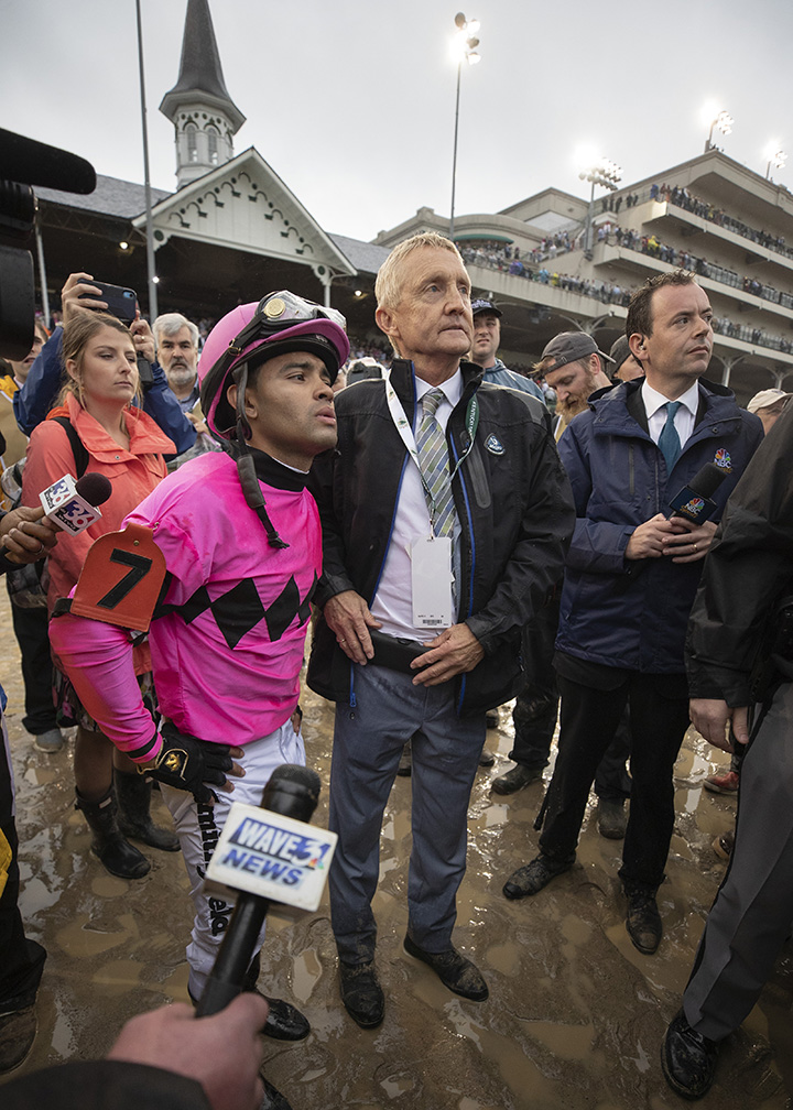 Luis Saez and Jason Servis during the Kentucky Derby inquiry