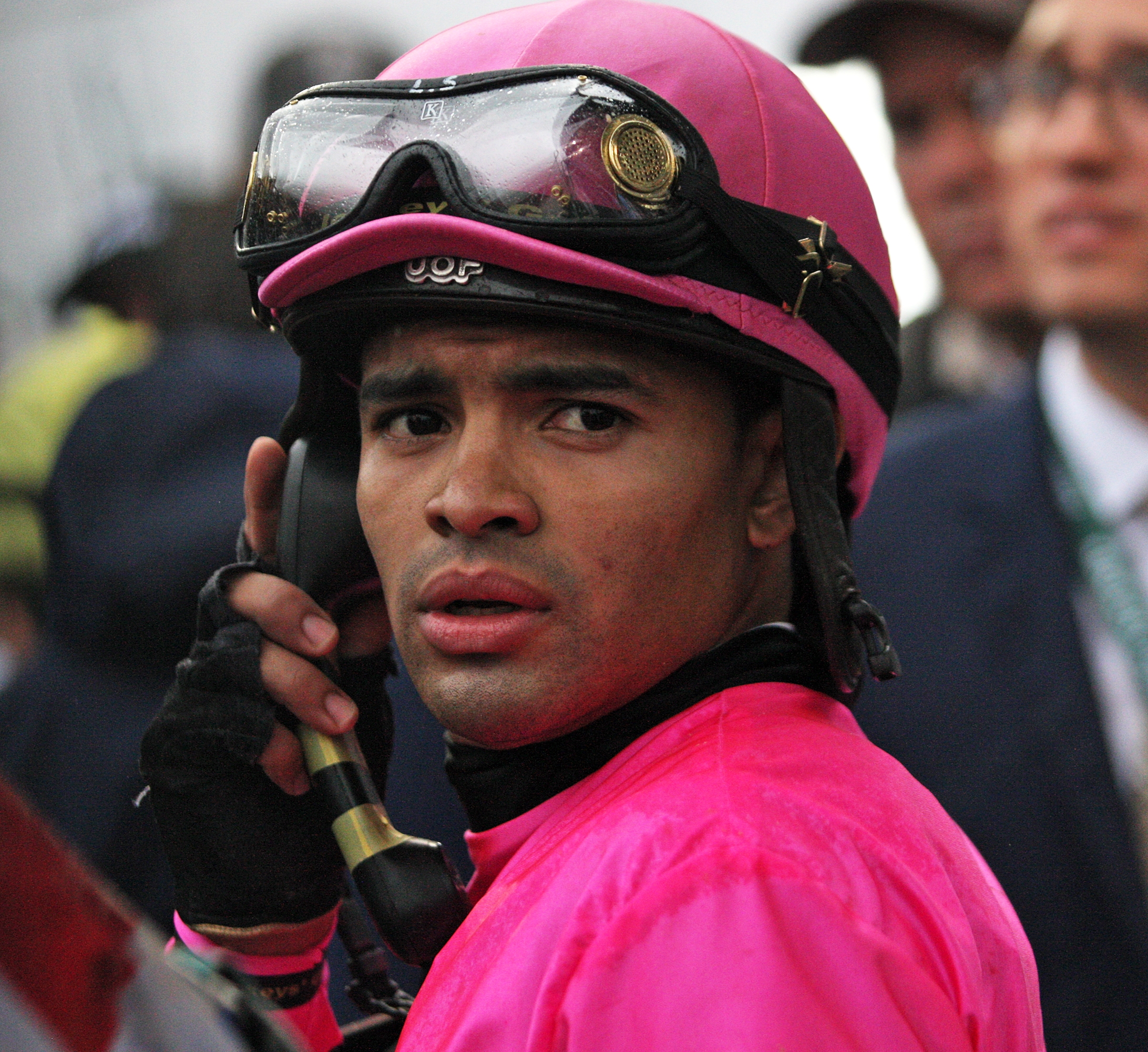 Luis Saez waits on the phone during the 2019 Kentucky Derby review