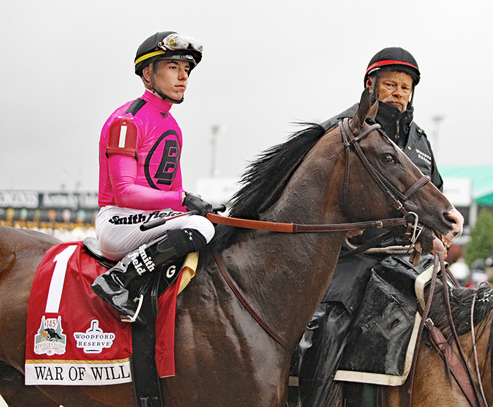 Tyler Gaffalione aboard War of Will at the Kentucky Derby