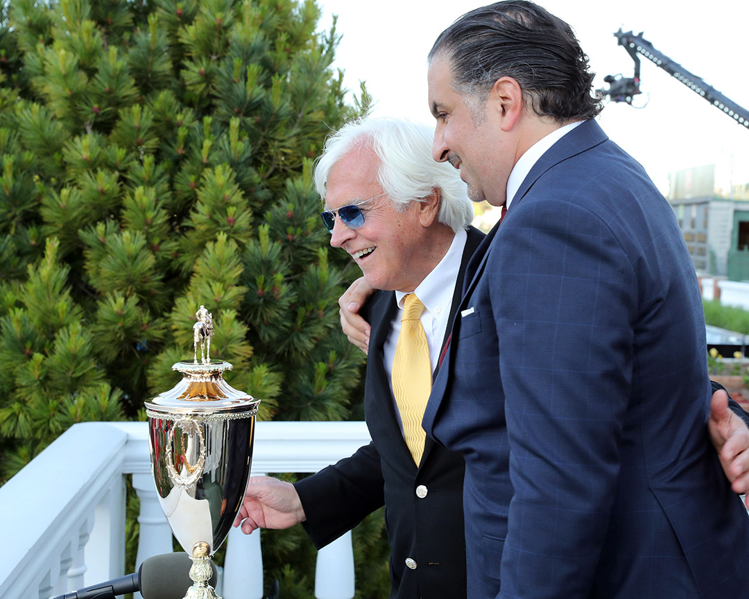 Bob Baffert and Amr Zedan after winning the Kentucky Derby with Medina Spirit