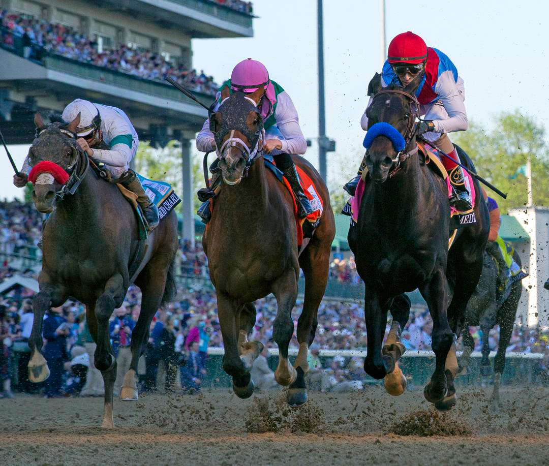 Medina Spirit (right) wins the 2021 Kentucky Derby at Churchill Downs