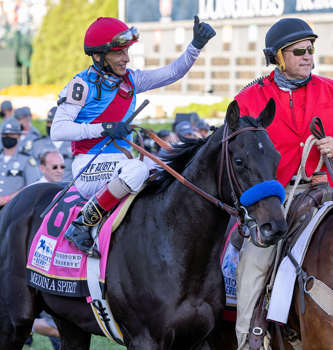 John Velazquez gives a thumbs up after winning the Kentucky Derby