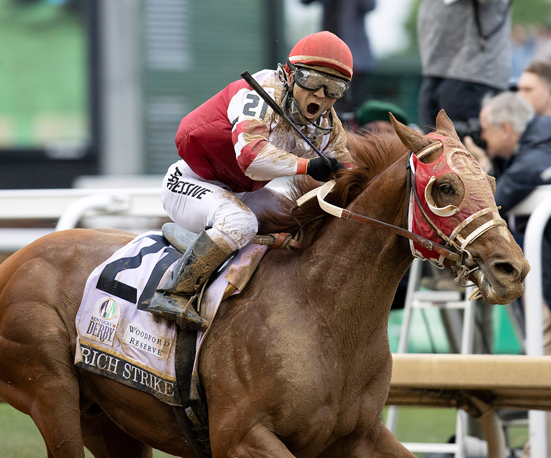 FOLO - Sonny Leon reacts as Rich Strike wins the Kentucky Derby at Churchill Downs