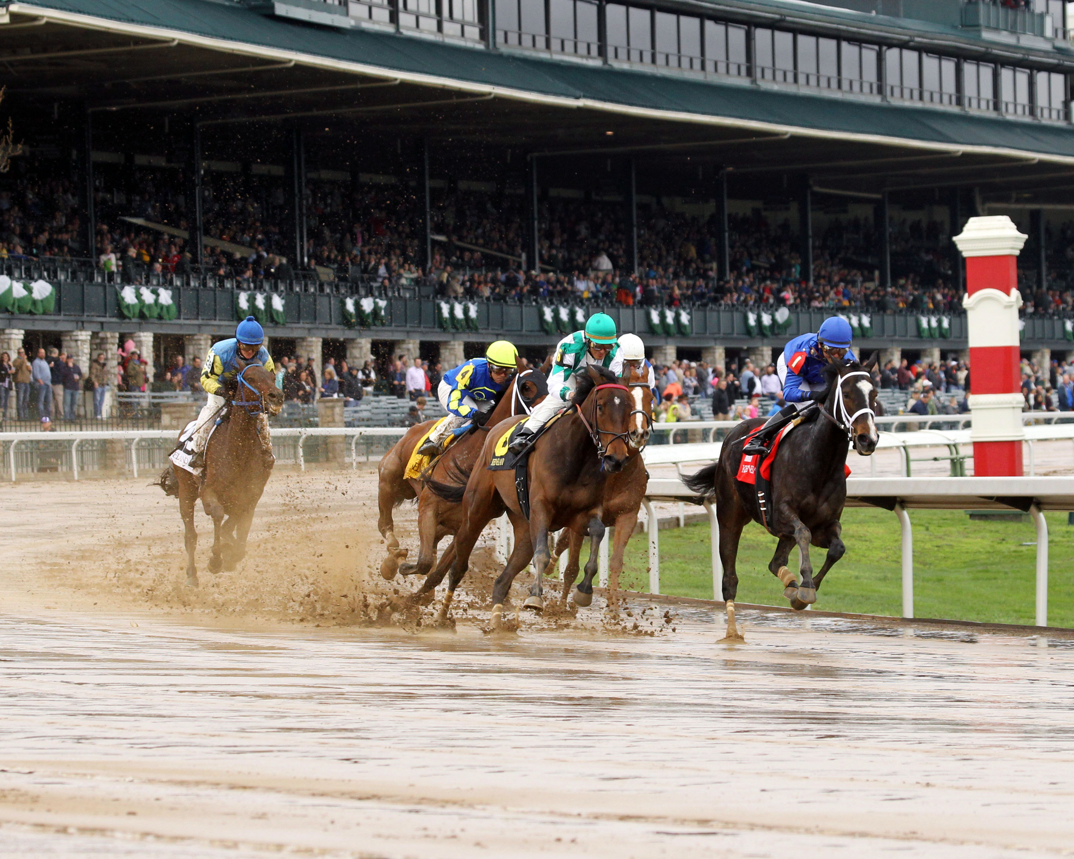 Muddy track at Keeneland for the first race of the spring meet