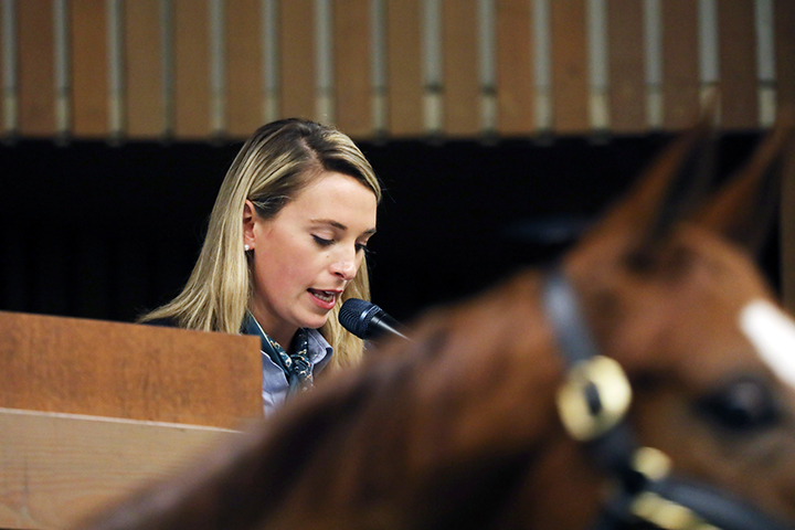Gabby Gaudet announces at the Keeneland January Horses of All Ages sale on Jan. 15