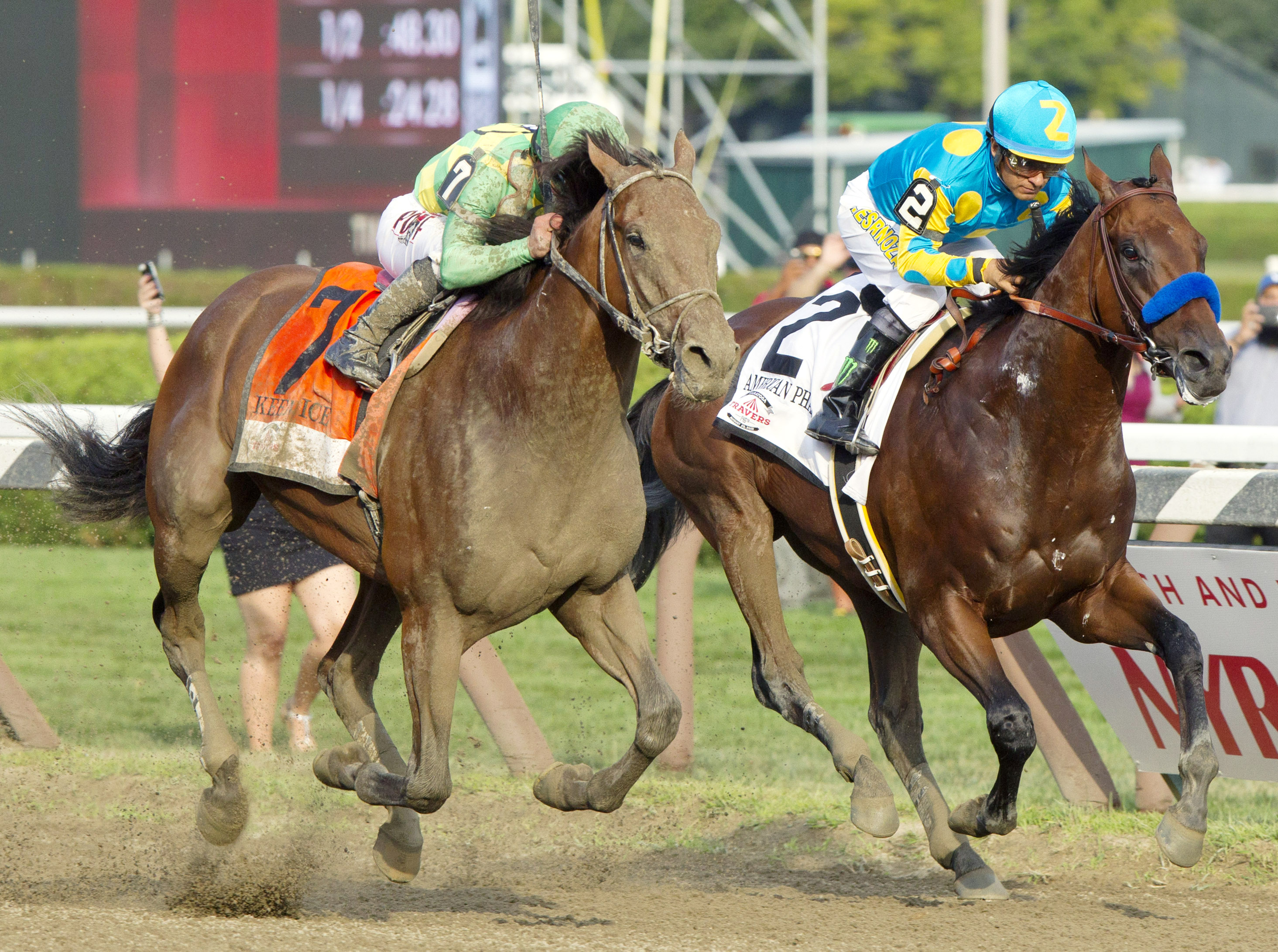 American Pharoah finishes second in the Travers to Keen Ice