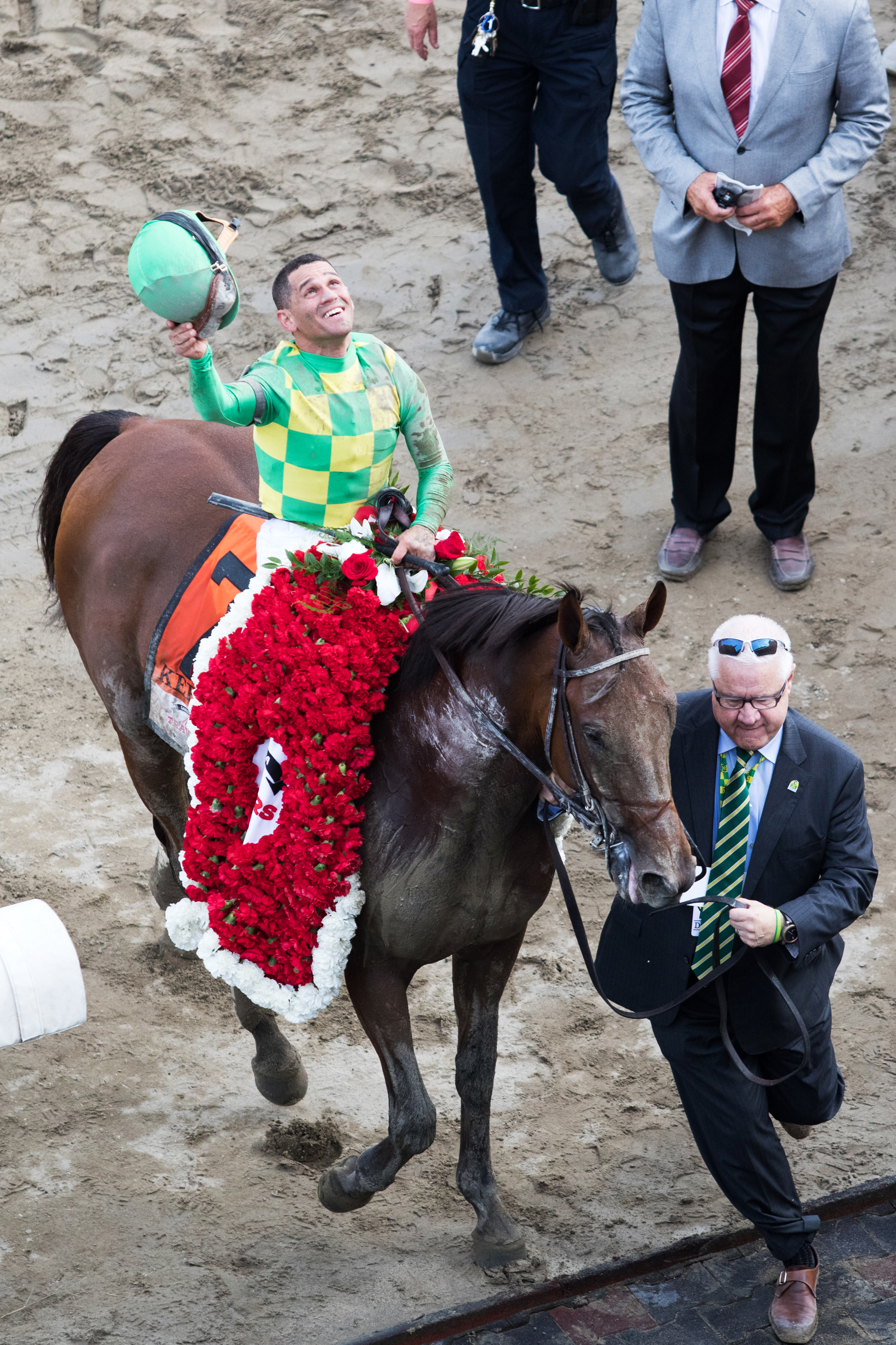 Javier Castellano aboard Keen Ice after the Travers