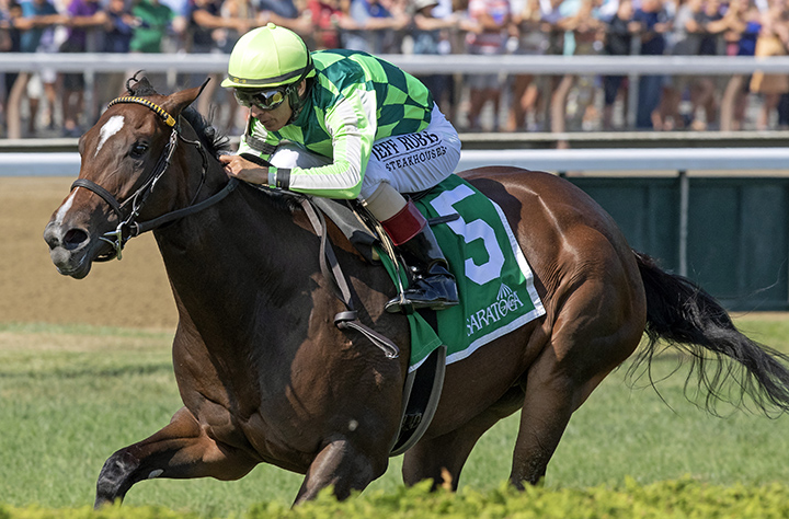 Kimari wins the Bolton Landing Stakes at Saratoga Race Course