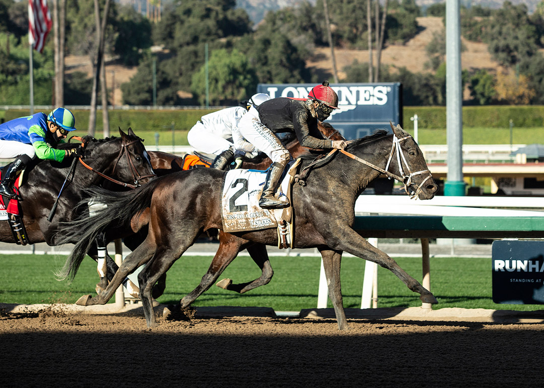Kiss Today Goodbye wins the 2020 San Antonio Stakes at Santa Anita
