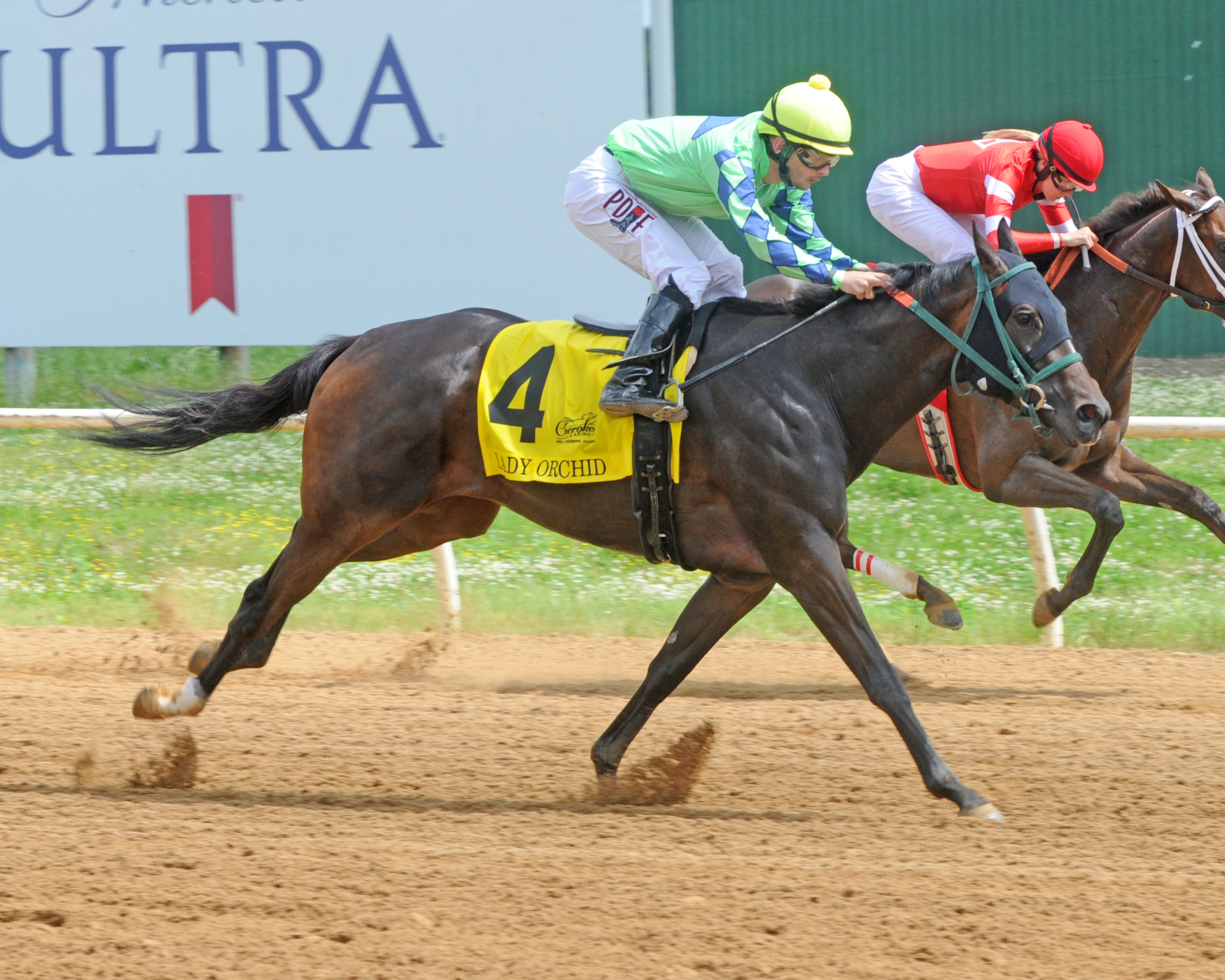 Lady Orchid defeats Country Daisy in the More Than Even Stakes at Will Rogers Downs.5-26-2021