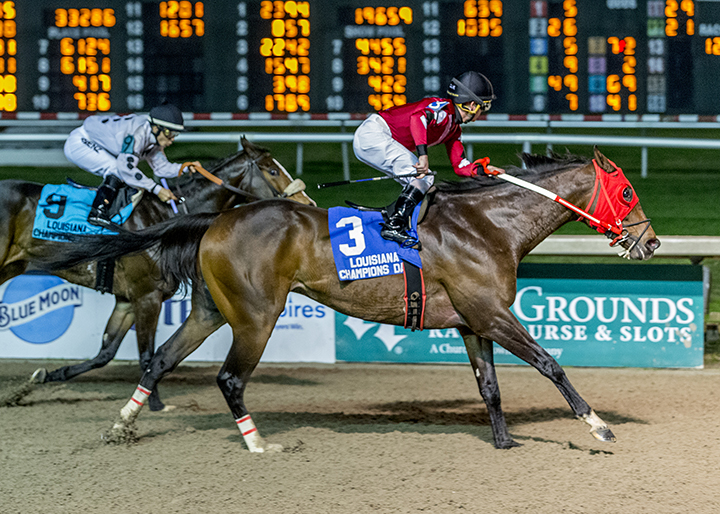 Laughingsaintssong wins the 2019 Louisiana Champions Day Sprint at Louisiana Downs