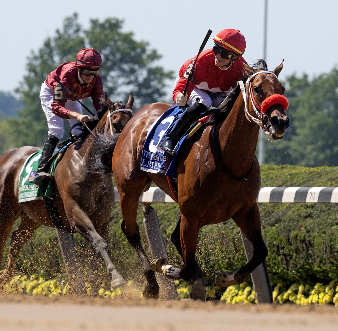 Letruska wins the 2021 Ogden Phipps Stakes at Belmont Park