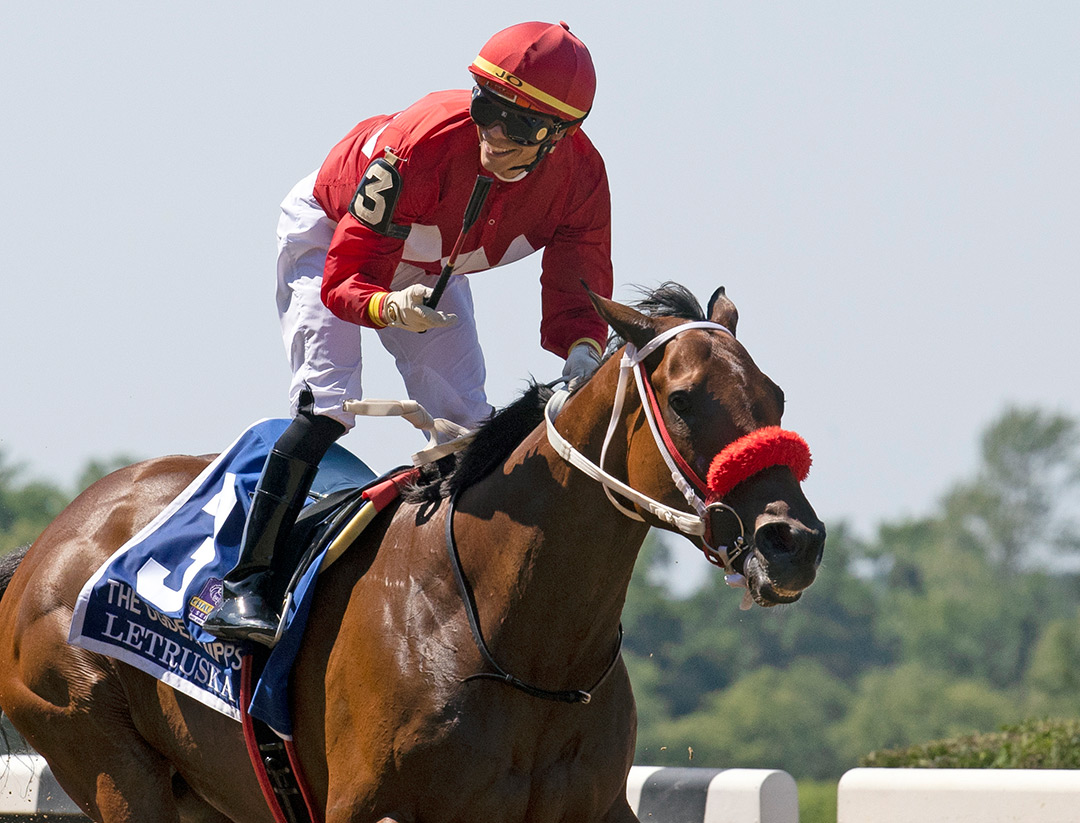 Letruska wins the 2021 Ogden Phipps Stakes at Belmont Park