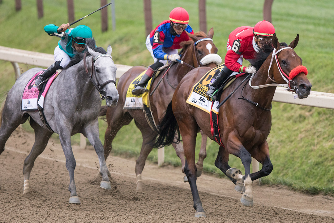 Letruska (right) wins the 2021 Personal Ensign Stakes at Saratoga