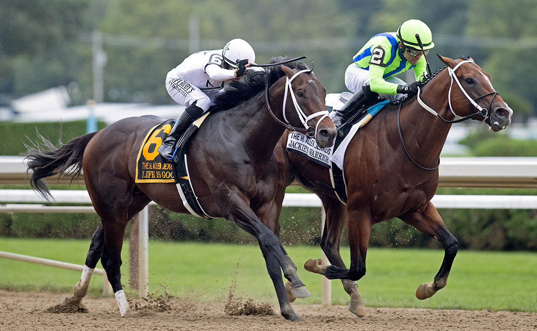 Life Is Good (left) finishes second in the 2021 H. Allen Jerkens at Saratoga
