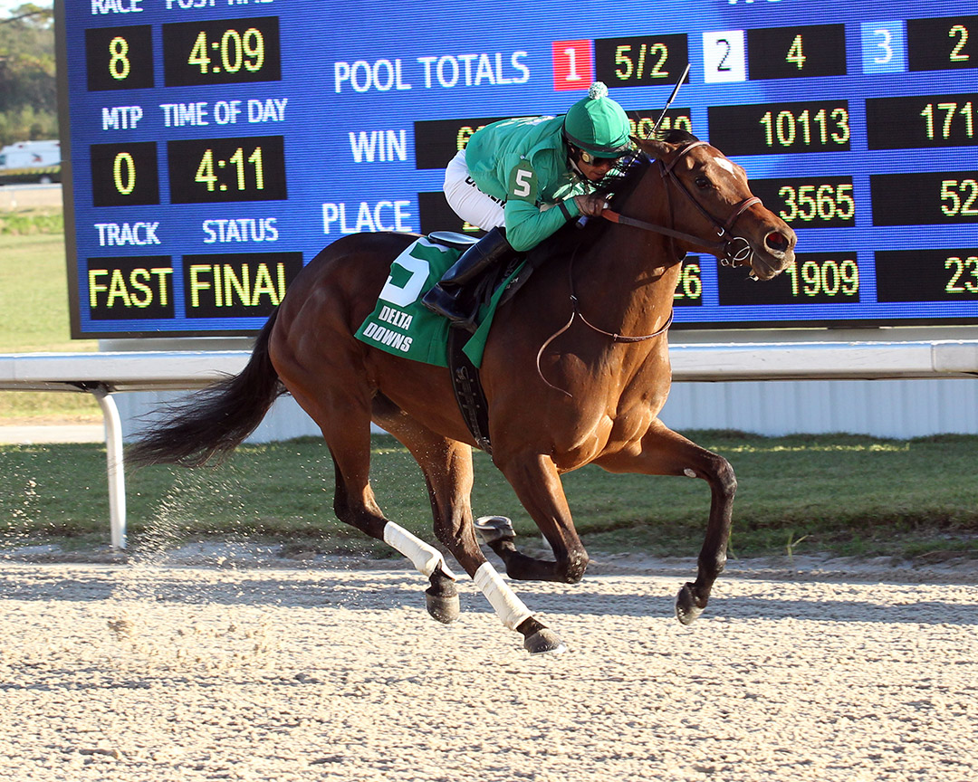 Littlestitious wins the 2020 My Trusty Cat Stakes at Delta Downs