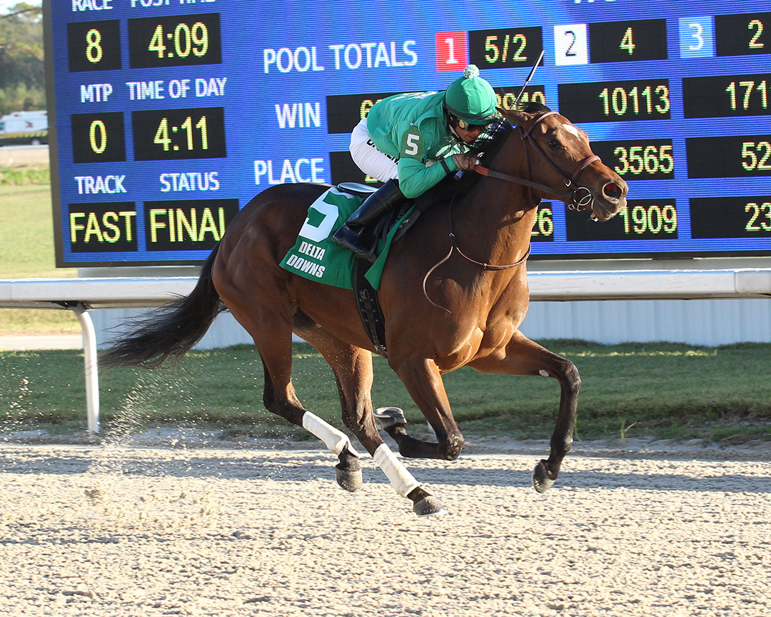 Littlestitious wins the 2020 My Trusty Cat Stakes at Delta Downs