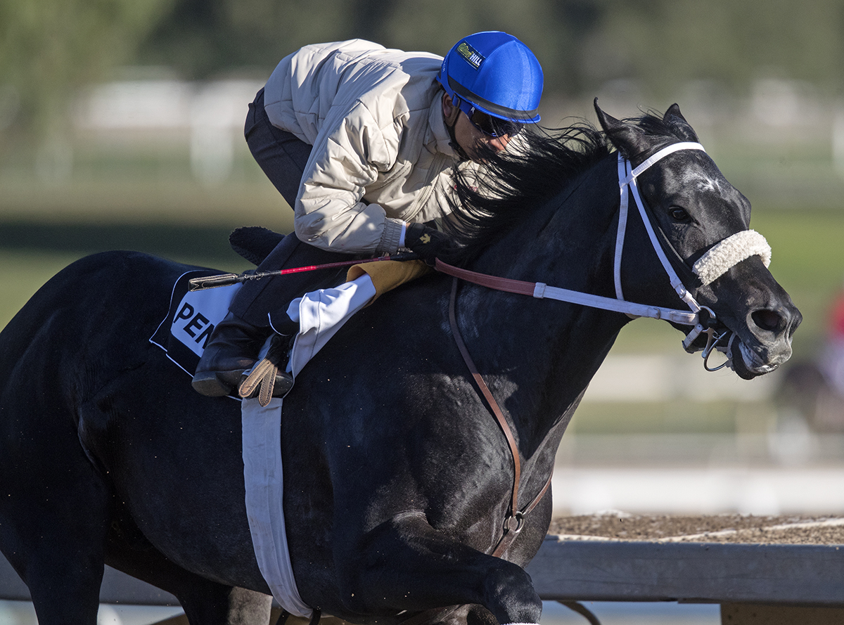 Lombo trains at Santa Anita in February