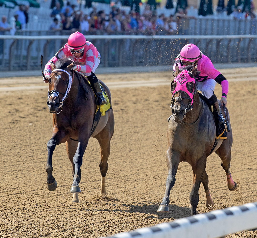 Lone Rock (left) finishes second in the 2021 Grand Prix American Jockey Club Invitational Stakes at Belmont Park