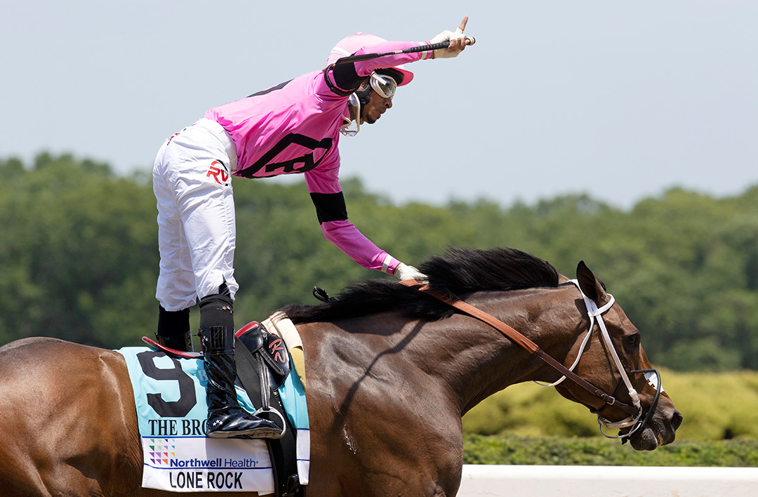 Lone Rock wins the 2021 Brooklyn Stakes at Belmont Park