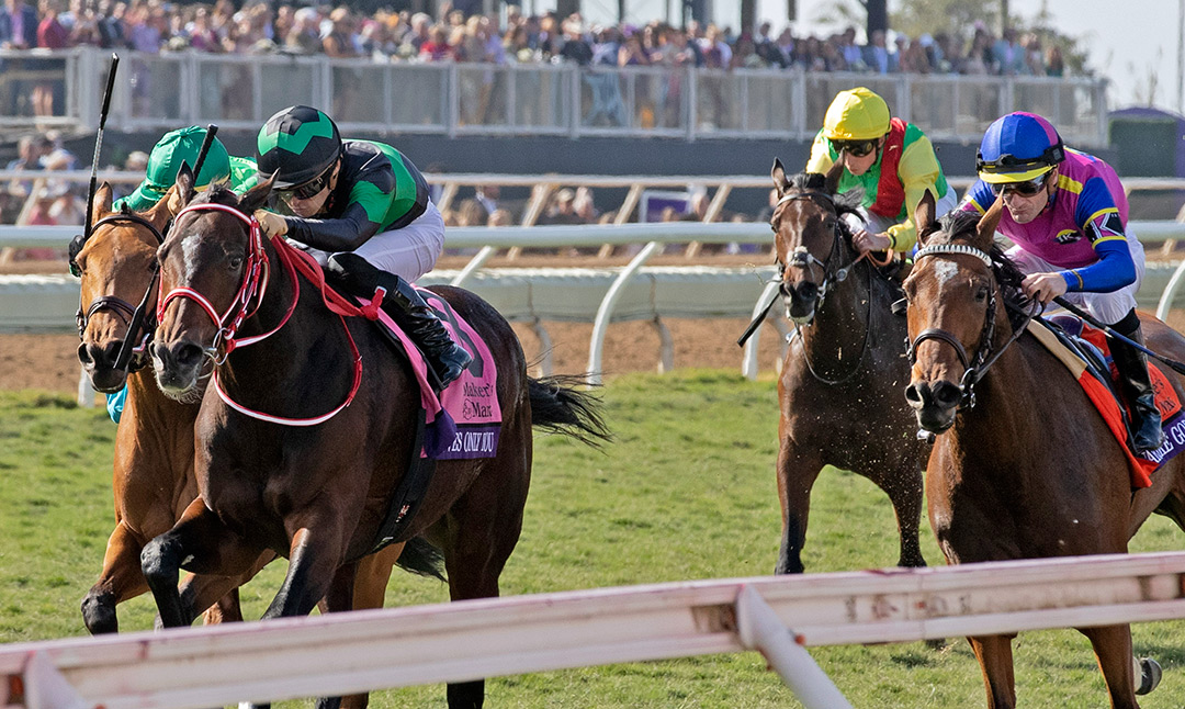 Loves Only You (second from left) wins the 2021 Breeders' Cup Filly and Mare Turf at Del Mar